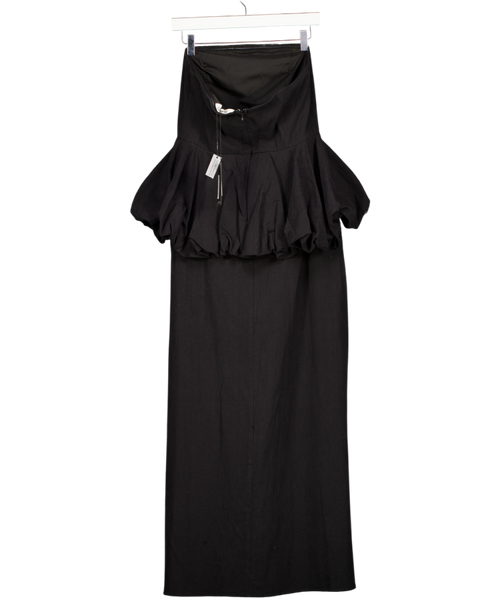 4th & Reckless Black Nikita Puff-ball Peplum-waist Cotton Maxi Dress UK 12