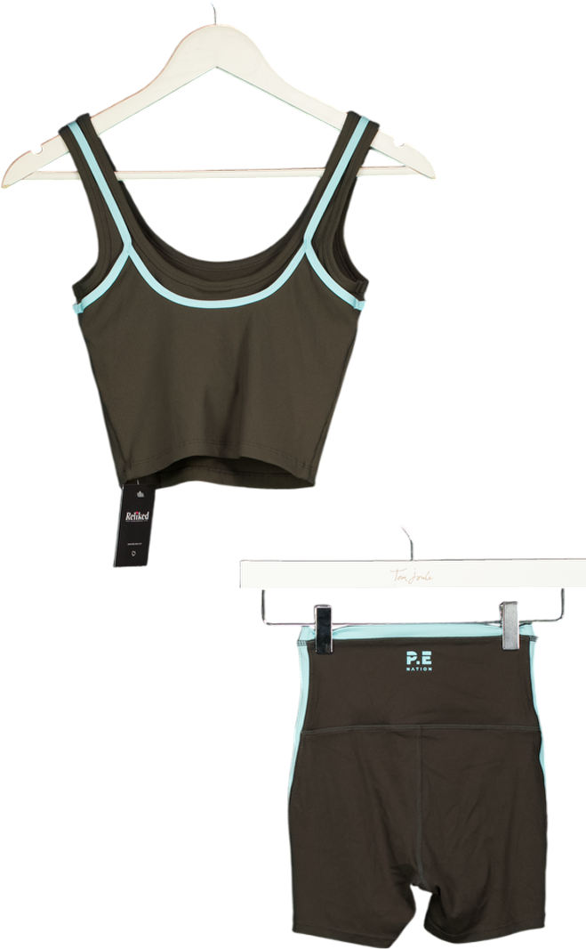 P.E Nation 2-piece Sports Bra And 5" Bike Shorts In Brown / Turquoise UK XS