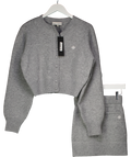 The Couture Club Grey Emblem Embroidered Knit Crop Cardigan (s) And Skirt (xs) Set UK S