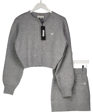 The Couture Club Grey Emblem Embroidered Knit Crop Cardigan (s) And Skirt (xs) Set UK XS/S