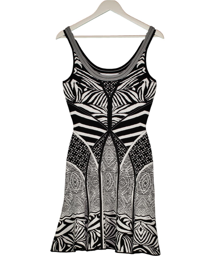Diane von Furstenberg Black F404 Zebra Tattoo Structured Knit Flared Dress UK S