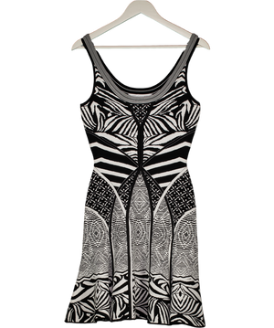 Diane von Furstenberg Black Zebra Tattoo Structured Knit Flared Dress UK 6/8