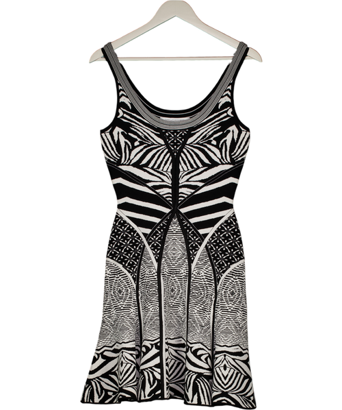 Diane von Furstenberg Black F404 Zebra Tattoo Structured Knit Flared Dress UK S