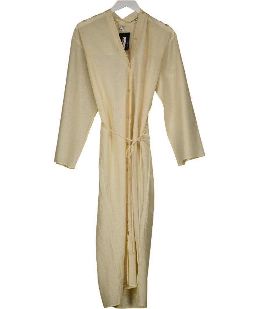 Totême Beige V-neck Relaxed-fit Organic Cotton And Silk-blend Midi Dress Fr34 UK 6