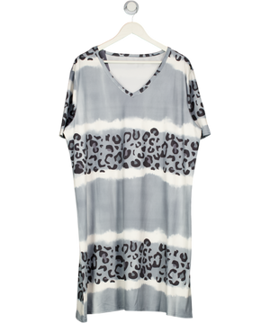 Grey V-neck Leopard Print Mini Dress UK XXL
