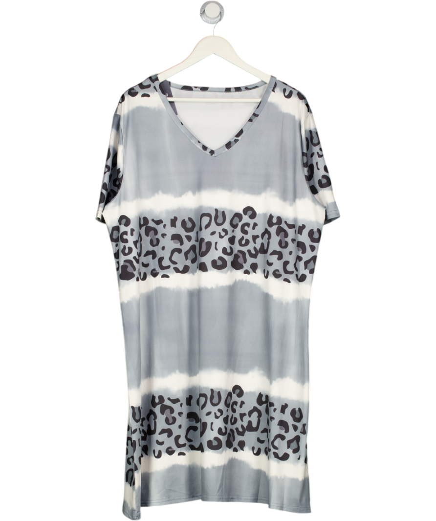 Grey V-neck Leopard Print Mini Dress UK XXL