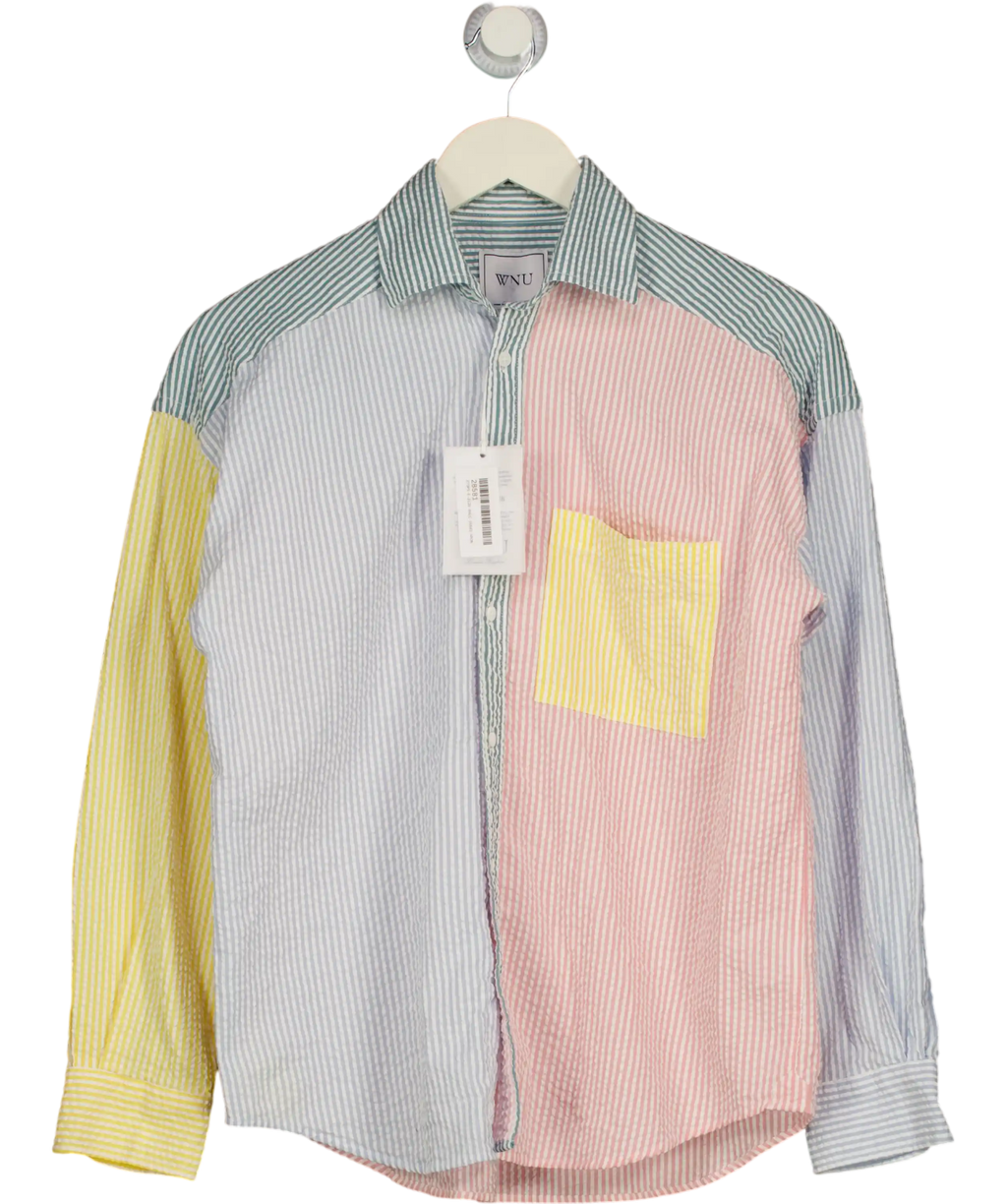 WNU With Nothing Underneath Multicoloured 'the Weekender" Multicolured Patchwork Seersucker Shirt UK S