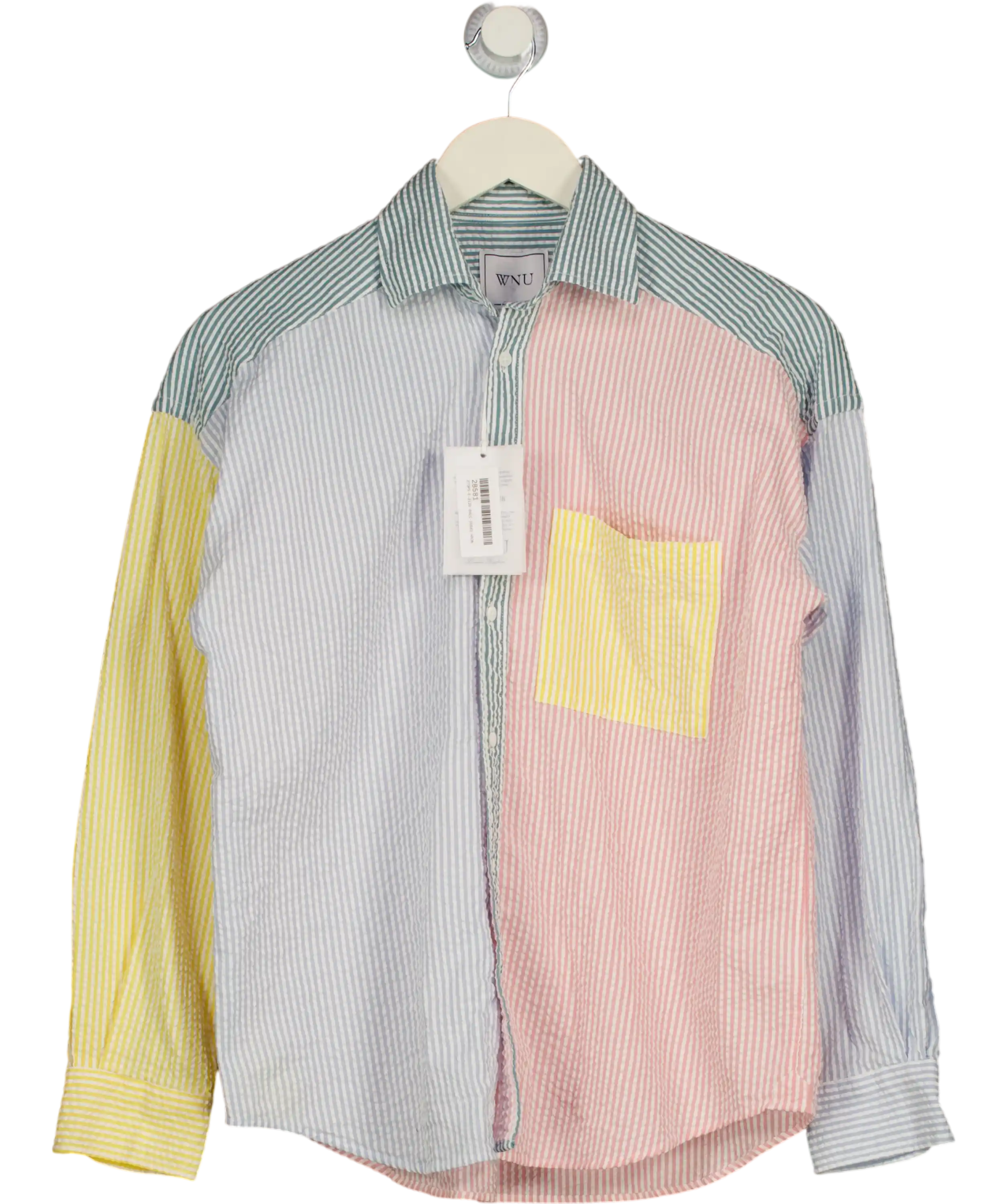 WNU With Nothing Underneath Multicoloured 'the Weekender" Multicolured Patchwork Seersucker Shirt UK S