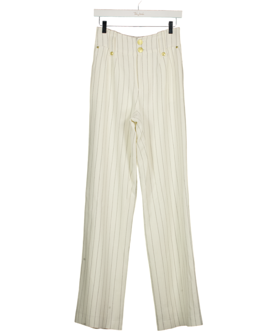 HOLLAND COOPER High Waisted Straight Trouser Oyster White Linen Pinstripe UK 8