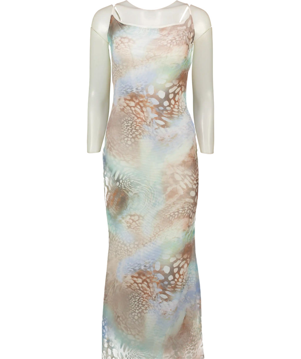 GRACE JACOB Blue Oceana Backless Mesh Maxi Dress UK S