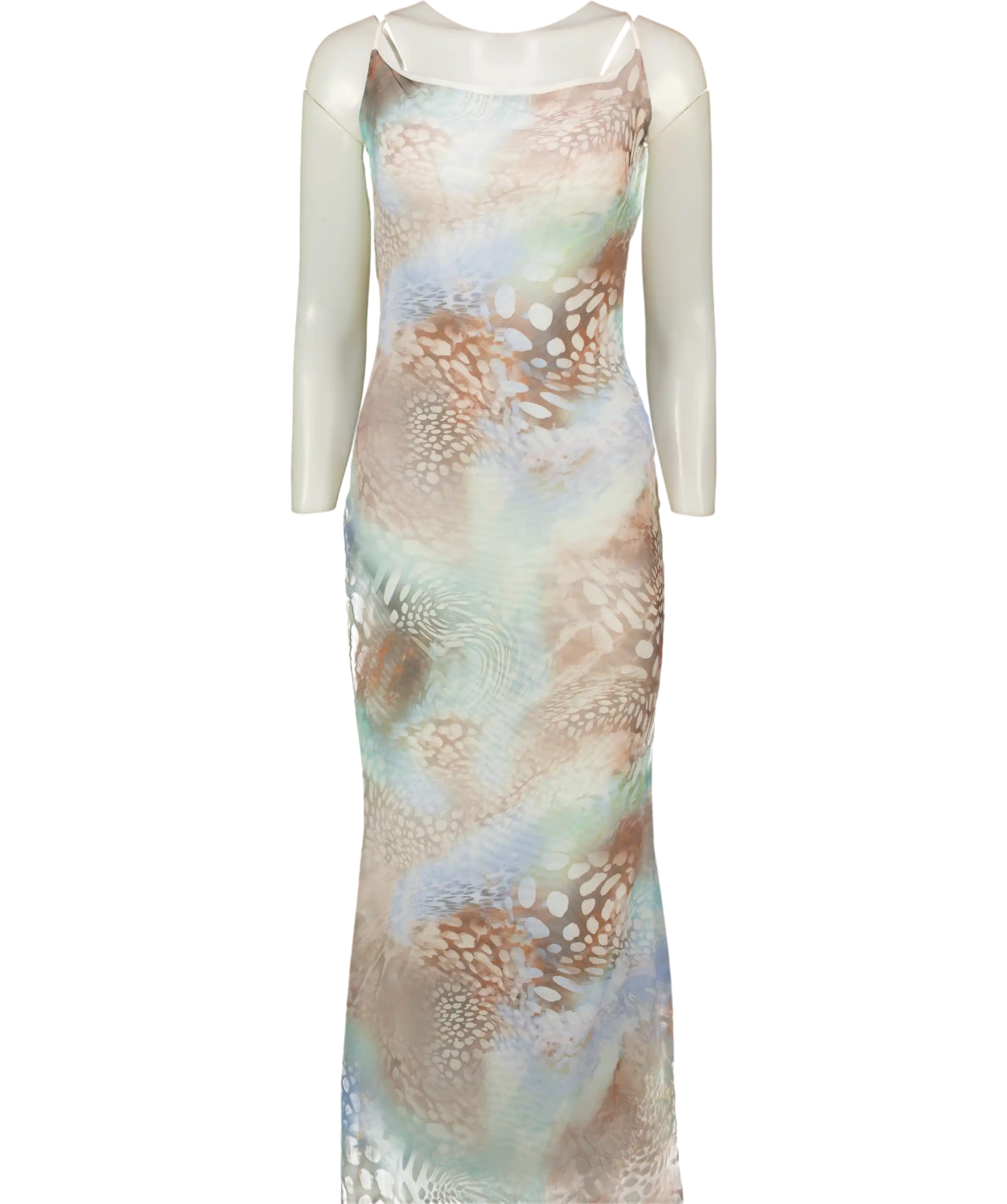 GRACE JACOB Blue Oceana Backless Mesh Maxi Dress UK S