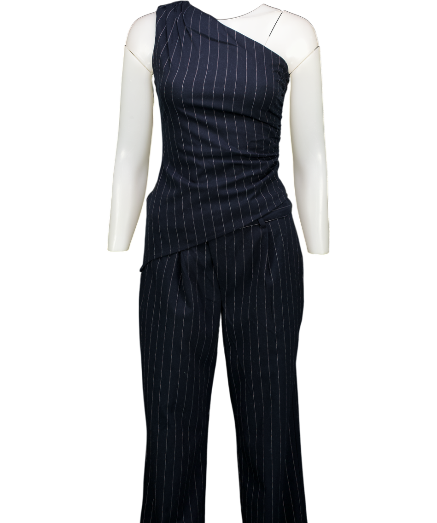 PRETTY LAVISH Blue 2-piece Navyblue Lorna Pinstripe One Shoulder Top And Flynn Slouchy Pinstripe Trouser Set UK 8