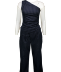 PRETTY LAVISH Blue 2-piece Navyblue Lorna Pinstripe One Shoulder Top And Flynn Slouchy Pinstripe Trouser Set UK 8