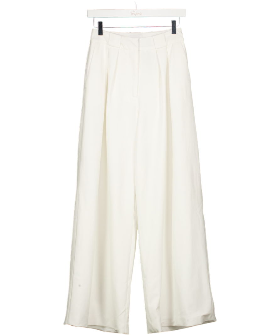 AEXE Ivory White Wide-leg Wool Trousers With Silk Lining UK XS