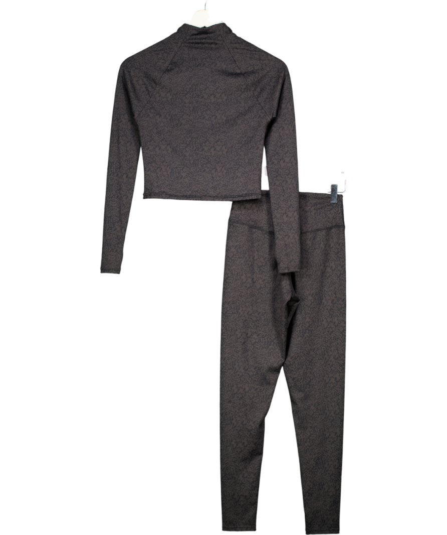 Gym Locker Black Animal Print ¼ Zip Long Sleeve Top (m) And Leggings Set UK S/M