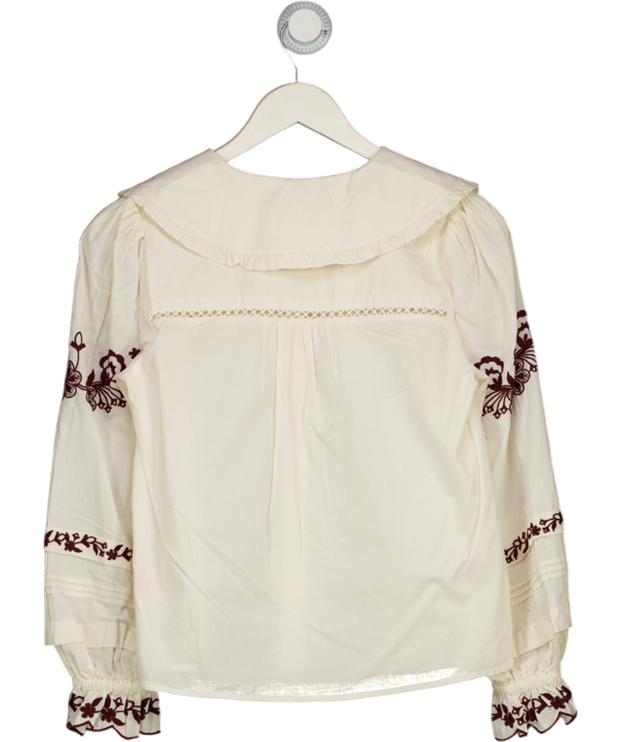 Nobody's Child Cream & Burgundy Embroidered Blouse UK 8