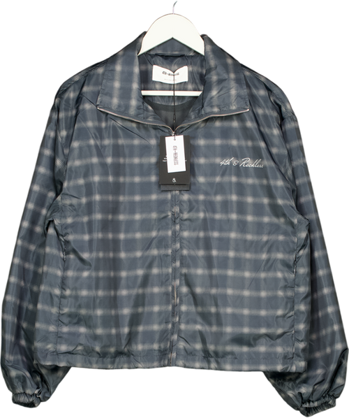4th & Reckless Grey Grace Check Print Funnel Neck Windbreaker Jacket UK 10