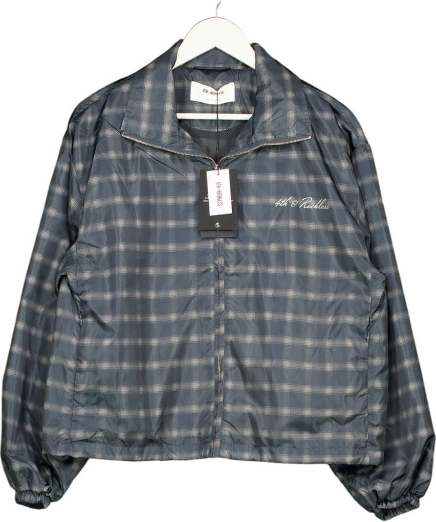 4th & Reckless Grey Grace Check Print Funnel Neck Windbreaker Jacket UK 10