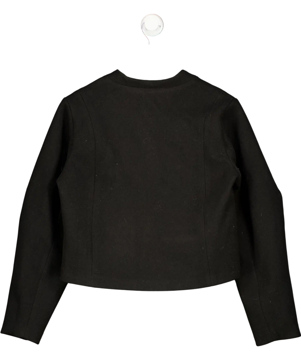 River Island Black Collarless Button Up Jacket UK 12