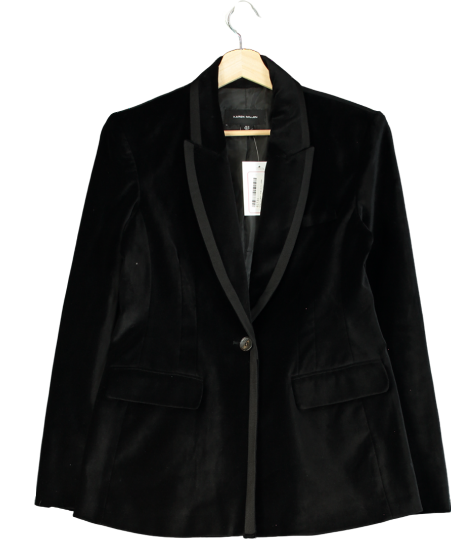 Karen Millen Black Velvet Grosgrain Blazer UK 10
