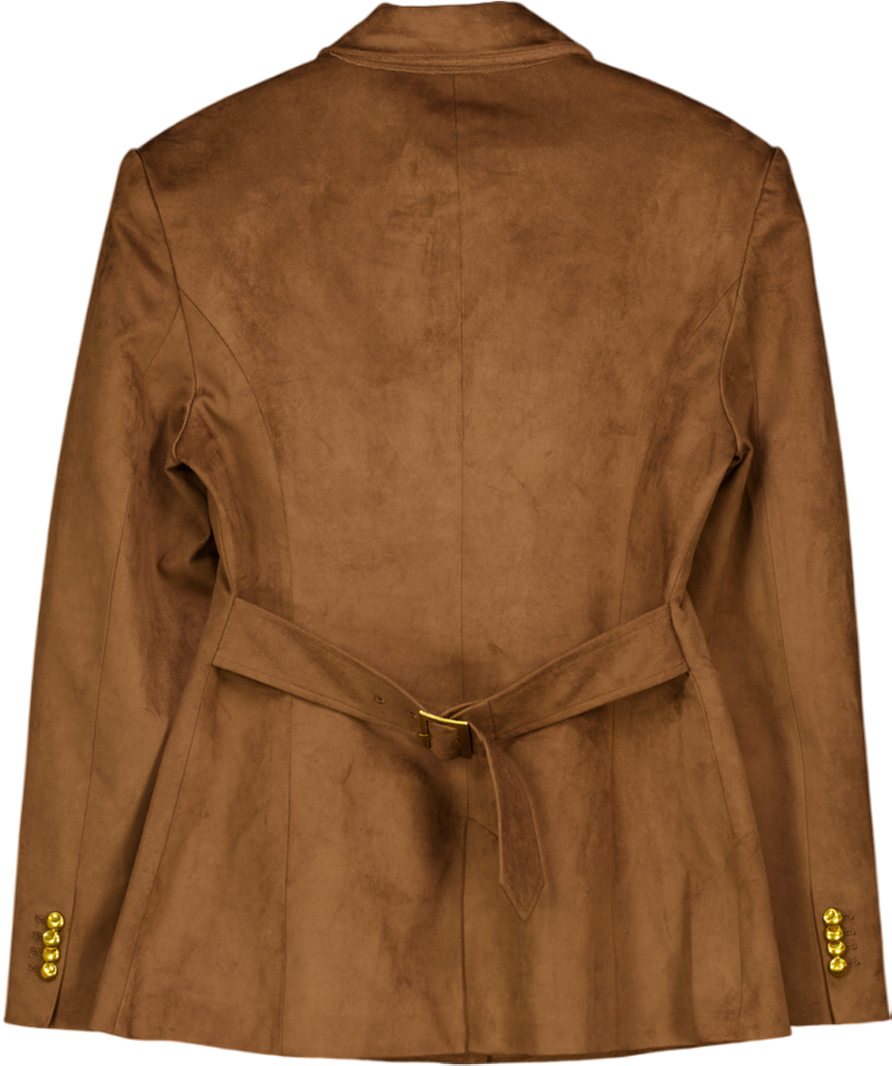 MESHKI Brown Sally Faux Suede Cinched Blazer - Milk Chocolate UK M