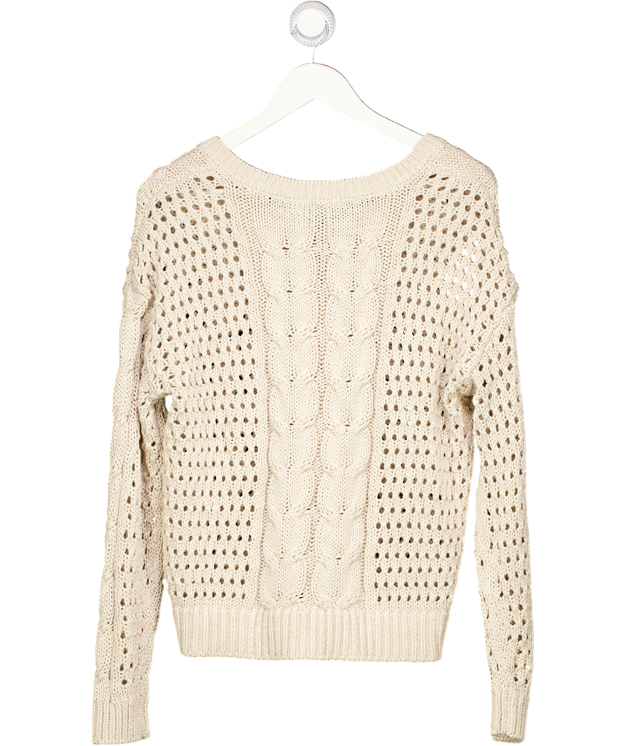 TALBOTS Beige Cotton Blend V-neck Cable Knit Jumper UK M
