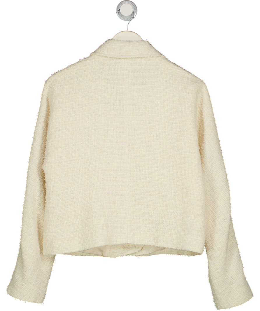 ZARA Cream Tweed Double Breasted Cropped Blazer UK L