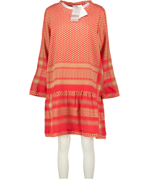 CECILIE COPENHAGEN Red / Beige 100% Cotton Long Sleeve Dress UK M