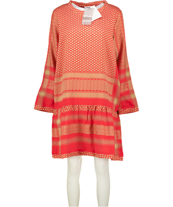 CECILIE COPENHAGEN Red / Beige 100% Cotton Long Sleeve Dress UK M