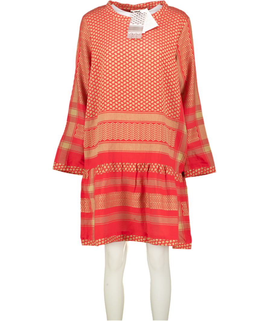 CECILIE COPENHAGEN Red / Beige 100% Cotton Long Sleeve Dress UK M