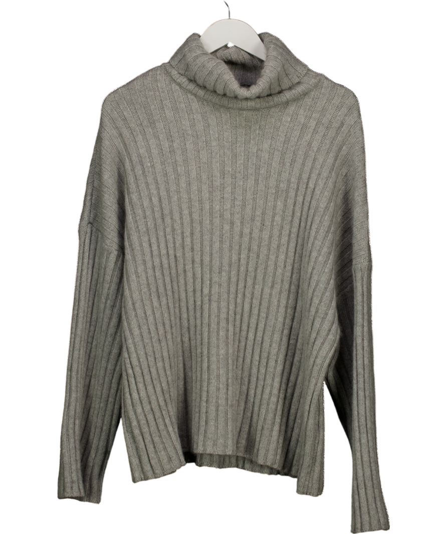 BAZILIKA Grey 100% Premium Cashmere Ribbed Roll Neck Jumper UK S/M