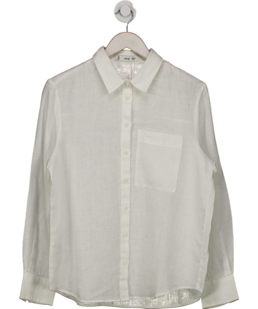 MANGO White 100% Linen Shirt With Pocket UK M