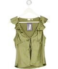 Aritzia Green Tonka Satin Sleeveless V-neck Ruffled Blouse UK S
