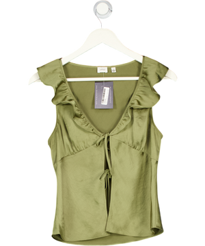 Aritzia Green Tonka Satin Sleeveless V-neck Ruffled Blouse UK S