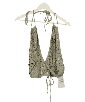 Jaded London Grey Xtal Studded Backless Plunge Top UK 8