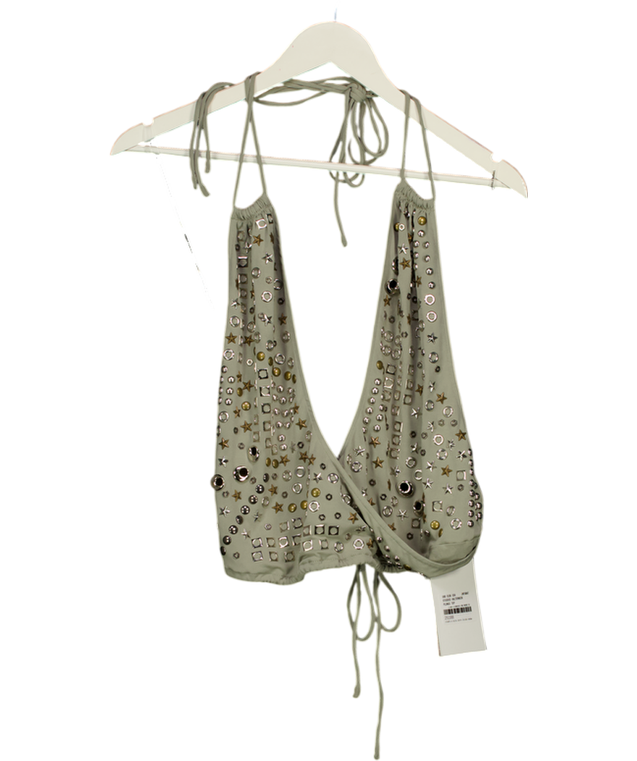 Jaded London Grey Xtal Studded Backless Plunge Top UK 8