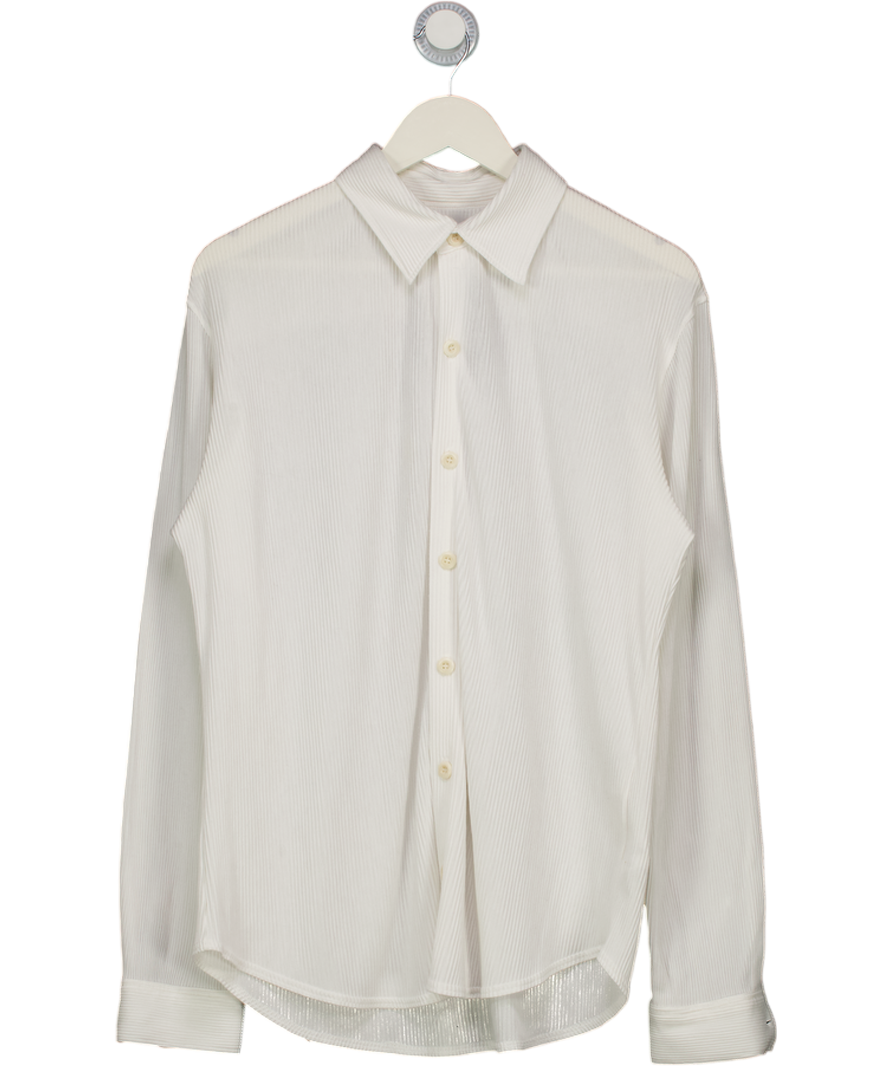 Sandro White Long Sleeved Rib Jersey Shirt UK S