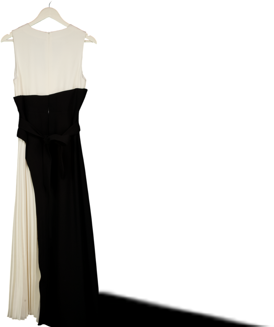 KAREN MILLEN Black Petite Soft Tailored Colour Block Pleated Midi Dress UK 10
