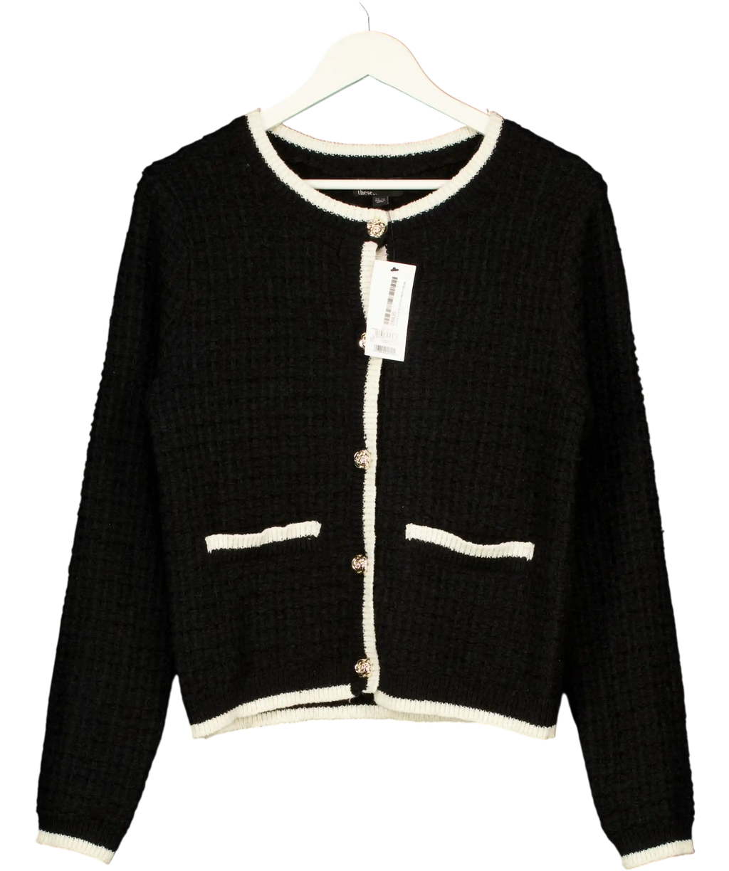 FREINDS LIKE THESE Black / Cream Boucle Cardigan UK 10