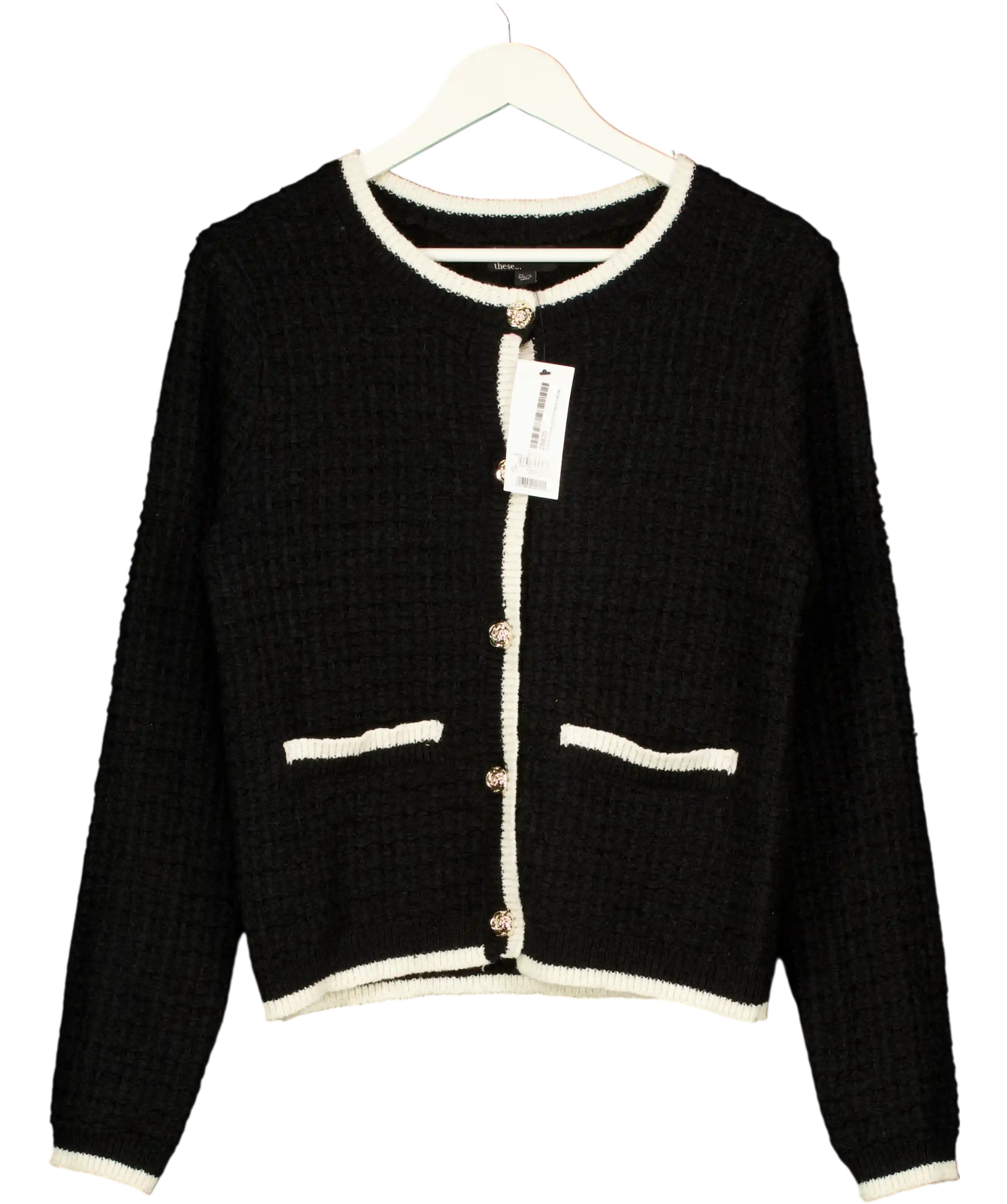 FREINDS LIKE THESE Black / Cream Boucle Cardigan UK 10