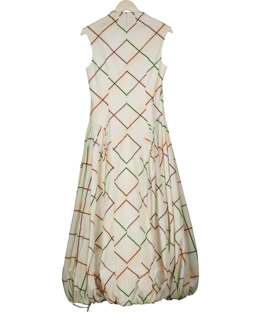 ARRANGE White Sleeveless Bubble Hem Midi Dress In Soft Check Print UK 10