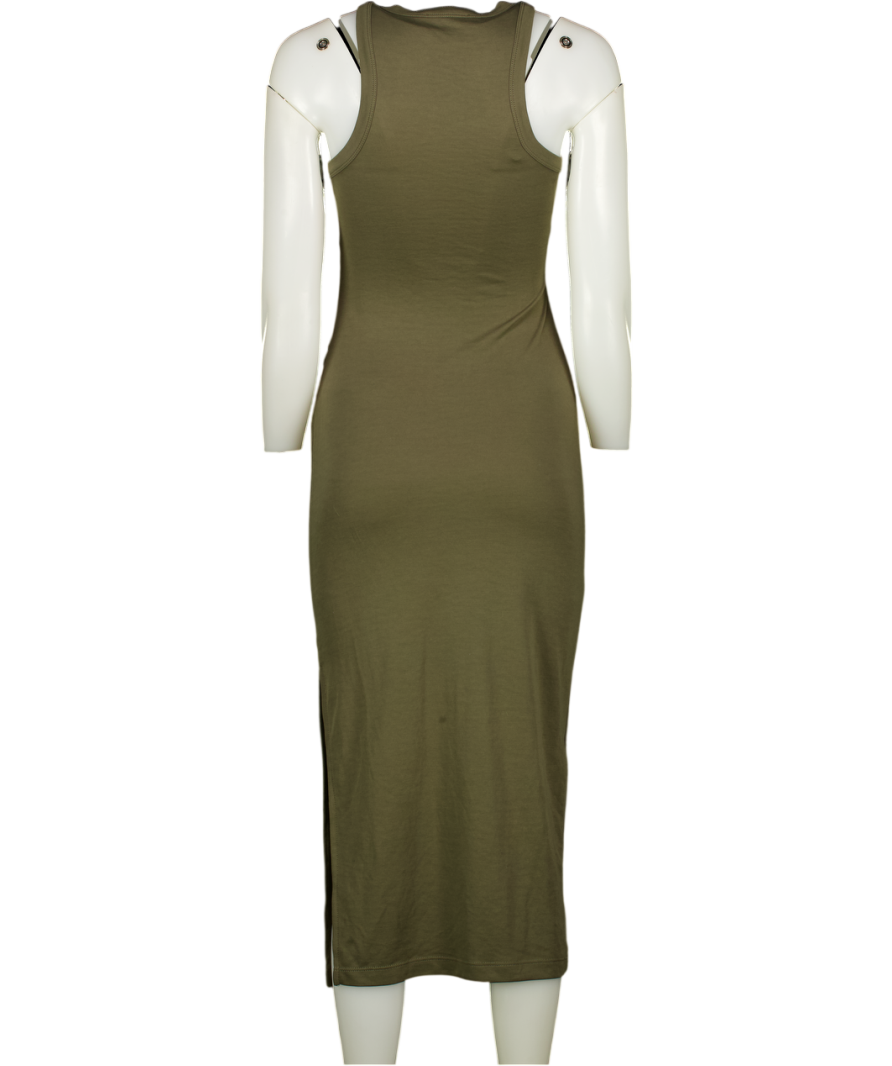 REISS Lola Jersey Ruched Racer Midi Dress In Khaki Green UK XS