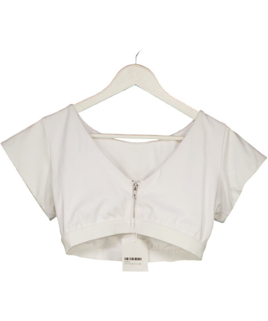THE BASIN White Ribbed Zip Back Crop Top UK M