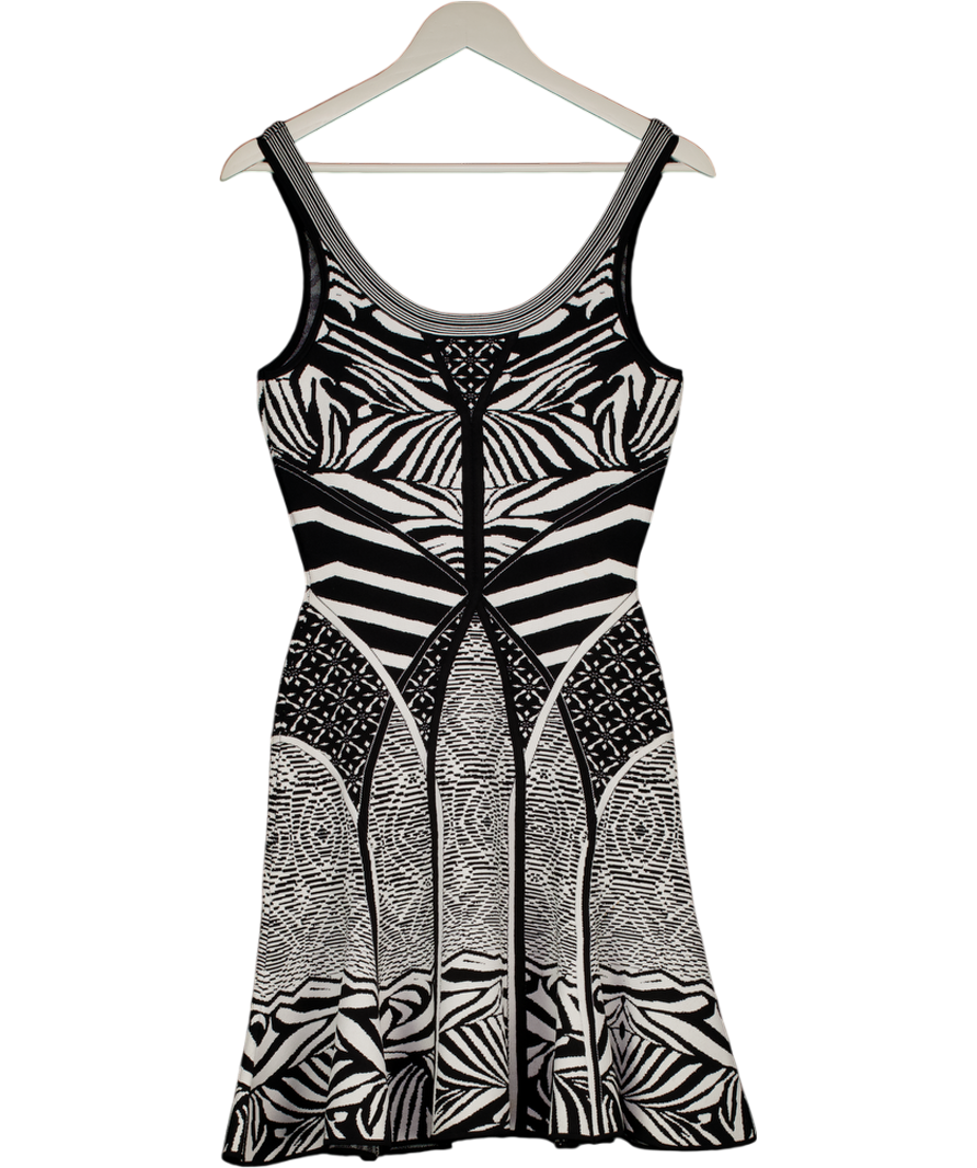 Diane von Furstenberg Black F404 Zebra Tattoo Structured Knit Flared Dress UK S