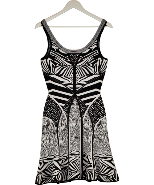 Diane von Furstenberg Black F404 Zebra Tattoo Structured Knit Flared Dress UK S