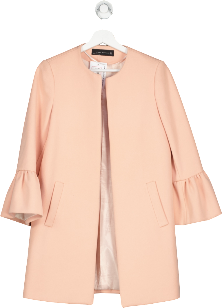 ZARA Pink Frill Sleeve Longline Jacket UK S