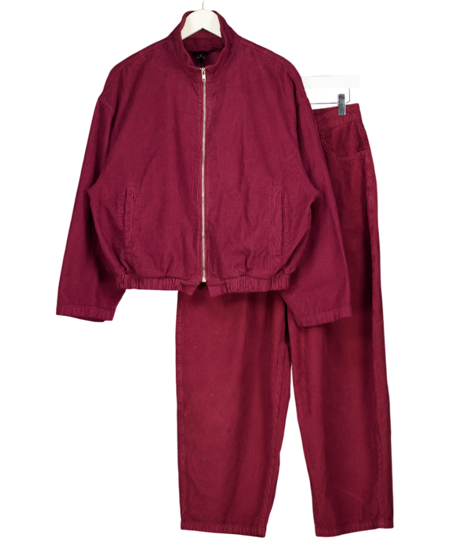 RECLAIMED VINTAGE 2-piece Cord Bomber Jacket & Trouser (w26) Co-ord Set N Burgundy Red UK S