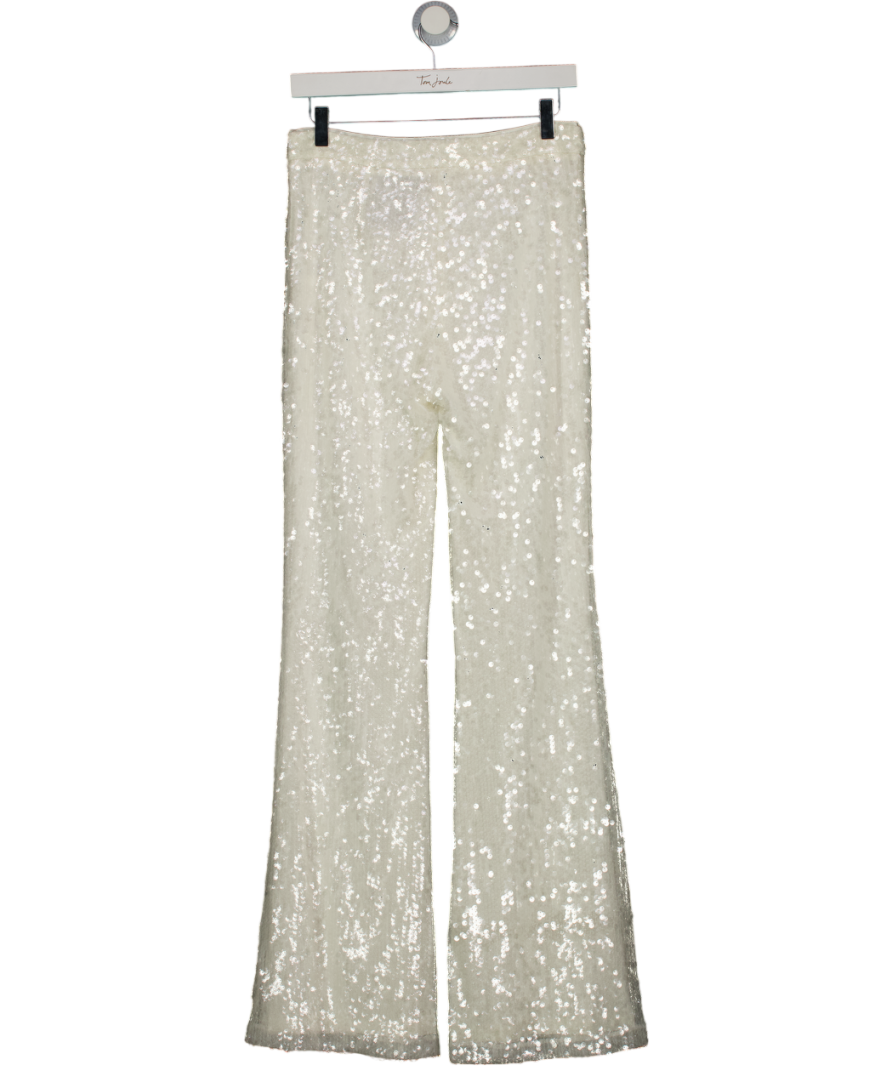 RAMY BROOK White Olivian Mid-rise Sequin Wide Leg Trousers Us4 UK 8