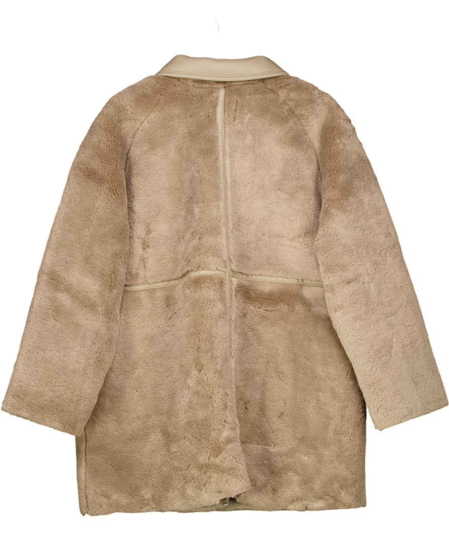 H&M Beige Knee Length Faux Leather & Fur Coat UK M