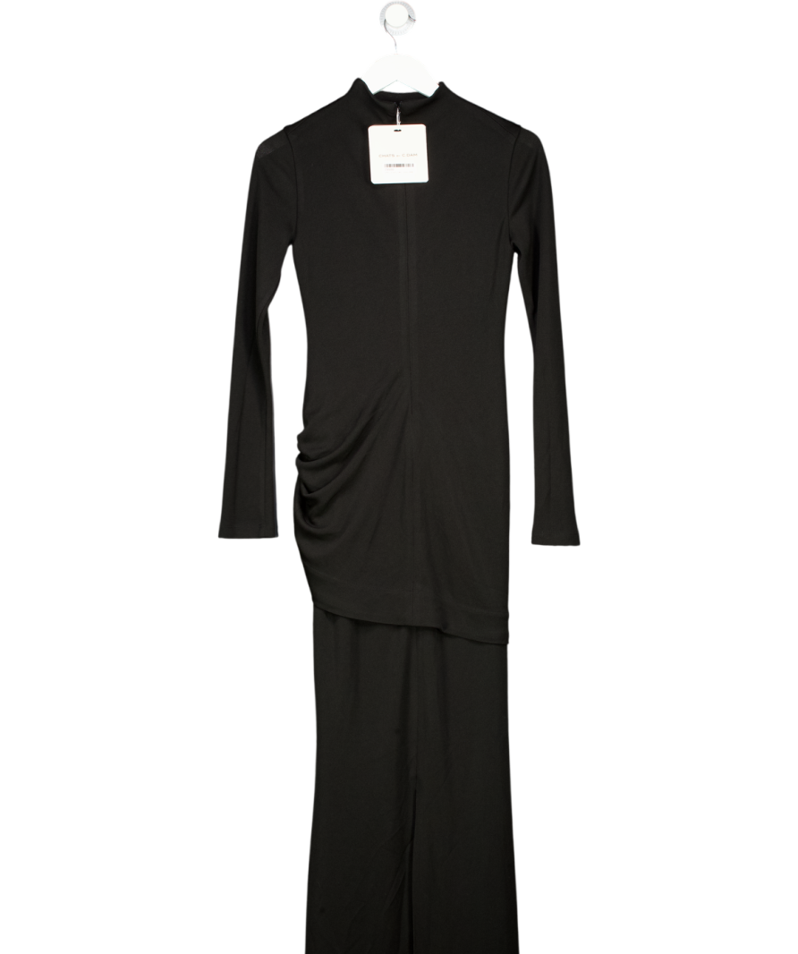 CHATS BY C.DAM Black Waterfall Drape Long Sleeve Margaret Maxi Dress UK 10